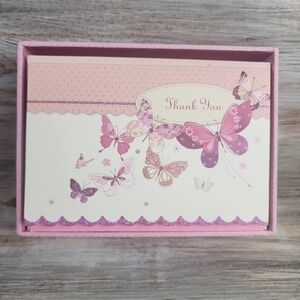 Papyrus Thank You Cards Boxed Set 14ct Butterfly Glitter Scalloped Lynn Horrabin